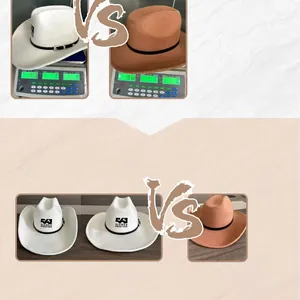 Comparación de sombreros de vaquero de fieltro blancos y marrones con peso y flexibilidad