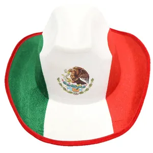 Sombrero de vaquero de fieltro bandera de México con diseño patriótico tricolor verde blanco