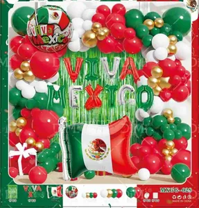 Complete Mexico Independence Day decoration balloon arch set with national flag motifs