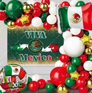 Mexico Independence Day balloon decorations with green red white flag themed foil balloons