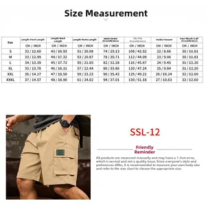Tableau des tailles détaillé pour shorts cargo d'extérieur kaki pour hommes, S à 3XL