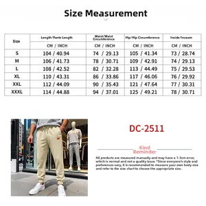 Detailed size chart for men's jacquard joggers with measurements in centimeters and inches.