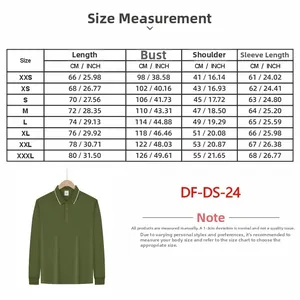 Detailed size chart for long-sleeved polo shirt showing CM and INCH measurements