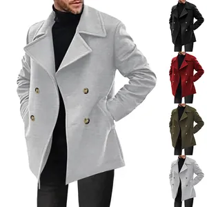 Lässiger mittellanger zweireihiger Herren-Cabanjacke in Grau mit verschiedenen Farbvarianten