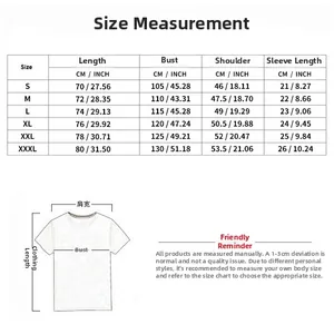 Tabella taglie dettagliata per t-shirt uomo con guida alle misure in cm e inch