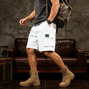 Durable white multi-pocket cargo shorts for men's outdoor sports and daily wear