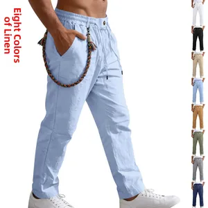 Pantalon décontracté en lin pour hommes disponible en huit couleurs pour l'été