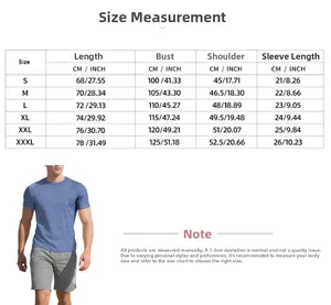 Comprehensive size guide for men's quick-dry crew neck athletic sports T-shirt