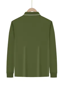 Detailed rear view of a men's olive green quick-dry long sleeve polo shirt with white trim