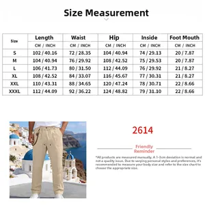 Tableau des tailles de pantalon en lin décontracté pour homme avec mesures détaillées