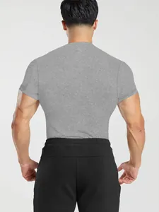 Back view of a men's slim-fit grey quick-dry athletic t-shirt for fitness training