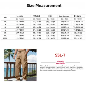 Comprehensive size chart and measurement guide for men's quick-dry straight-leg cargo pants