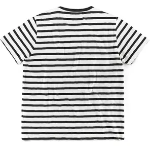 Detailed back view of a classic black and white horizontal striped short sleeve t-shirt