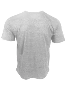 Detailed back view of a grey quick-dry crewneck athletic t-shirt for gym and sports