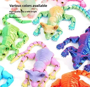 Detailed macro view of 3D-printed articulated Sphynx cat toys in various vibrant colors