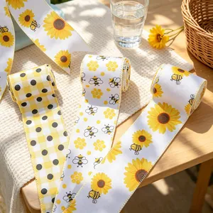 Bienenfest Drahtband Kunstleinen Sonnenblume Hummel Druck Für Basteln Geschenkverpackung Sommer Dekoration