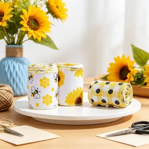 Bienenfest Juteband-Set mit Sonnenblumen- und Punktemustern für DIY-Bastelarbeiten