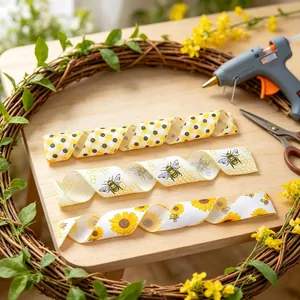 Rustikale Bienenfestival Jutebänder mit Sonnenblumen- und Hummelmotiven für DIY-Deko