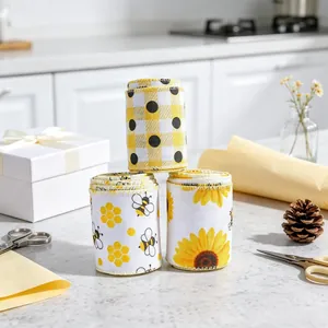 Drei Rollen Bienen-Dekoband mit Sonnenblumen- und Punktmustern für Bastelarbeiten