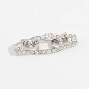 Detail view of S925 sterling silver rectangular chain clasp with sparkling zircon pavé
