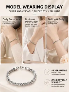 Detailed views of a vintage silver twist rope chain bracelet shown on model and macro close-up