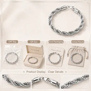 Bold vintage titanium twist rope chain bracelet with multiple gift packaging options