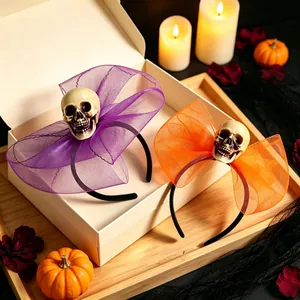 Serre Tête Halloween Crâne Araignée Nœud En Maille Accessoires Cheveux Fête Cosplay Costume Enfants Adultes