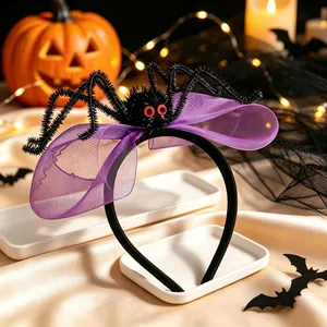 Serre-tête araignée Halloween avec résille violette et yeux rouges pour la fête