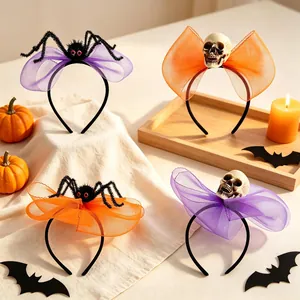 Serre-têtes d'Halloween avec nœuds en tulle crâne et araignée pour fêtes d'enfants