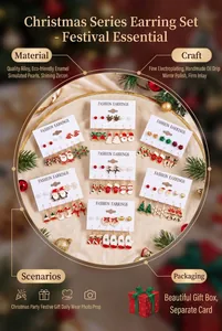 Detailed view of festive Christmas earring sets featuring Santa and snowflakes