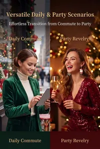 Detailed view of Christmas themed earrings worn in daily and party settings