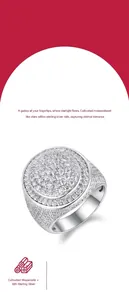 Detailed view of luxury pavé-set moissanite hip-hop ring in sterling silver finish