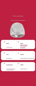 Detailed specifications of hip hop moissanite ring in 18K white gold plated silver