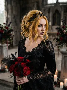 Gothic black crystal handmade headband for brides and formal occasions