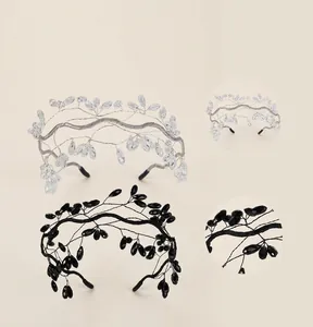 Detail view showing handmade vine-shaped crystal headbands with exquisite wire-wrapped texture