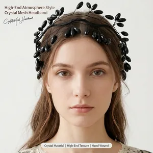 Handmade Crystal Branch Headband For Brides Wedding Party Elegant Faux Artificial Pearl Alloy Wire Hair Accessory For Women