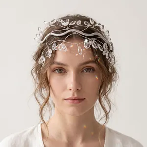Handmade crystal bridal headband with elegant leaf design for weddings and parties