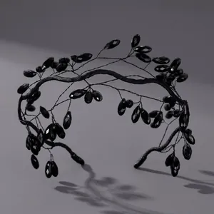 Exquisite handmade black crystal bridal headband crown with elegant branch-like design