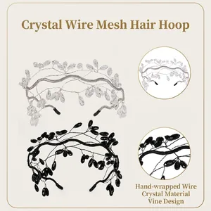 Handmade crystal vine hairband in black and white variants for bridal and party wear.