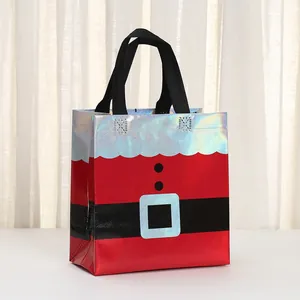Festliche rote Weihnachts-Geschenktasche aus Vliesstoff mit glänzendem Laser-Finish-Design