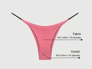 Detail of pink sexy low-waist thin strap thong panties made of 95% cotton fabric