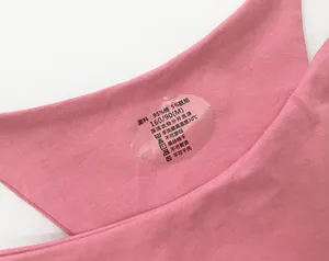 Close-up detail showing the printed care label on pink double-layer cotton thong underwear