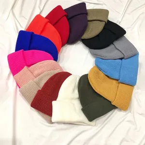 Dames Warme Effen Kleur Ribgebreide Beanie Vintage Wol Ronde Top Buitenshuis Winter Dagelijkse Thermische Muts
