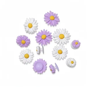 Set of purple and white daisy charms for clogs, cute resin flower shoe decorations