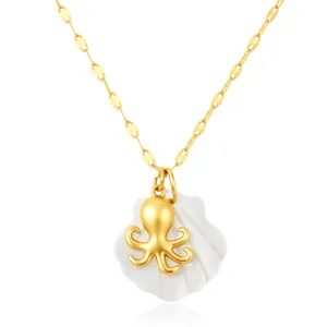 Collier coquillage poulpe plaqué or, bijoux pendentif océan style marin acier inox