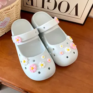 Sweet daisy resin flower shoe charms for DIY clogs, decorative pink and white floral buckles