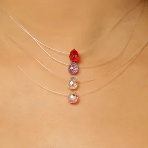 Koreaanse Ins Onzichtbare Vislijnhalsketting Kleurrijke Facetgeslepen Glazen Druppelhanger Minimalistische Transparante Choker Dames