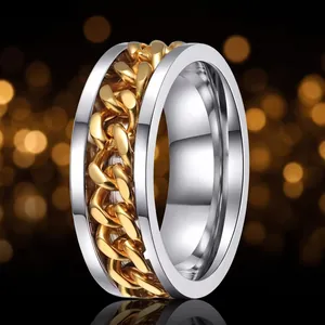 Stainless Steel Rotatable Chain Spinner Ring For Men Women Industrial Roman Numerals Frosted Finish Anti Stress Finger Ring Jewelry