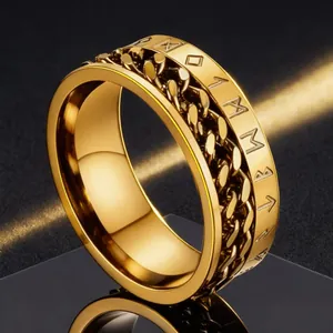 Wikingerschmuck Rune Spinner Ring für Herren Edelstahl Drehbarer Kette Ring Hip Hop Punk Band Ring Stressabbau Schmuck Geschenk