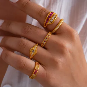 24K Vergoldeter Vintage Zirkonia Verstellbarer Offener Ring Für Damen Mittelalter-Stil Geometrischer Fingerschmuck Hochwertiges Geschenk